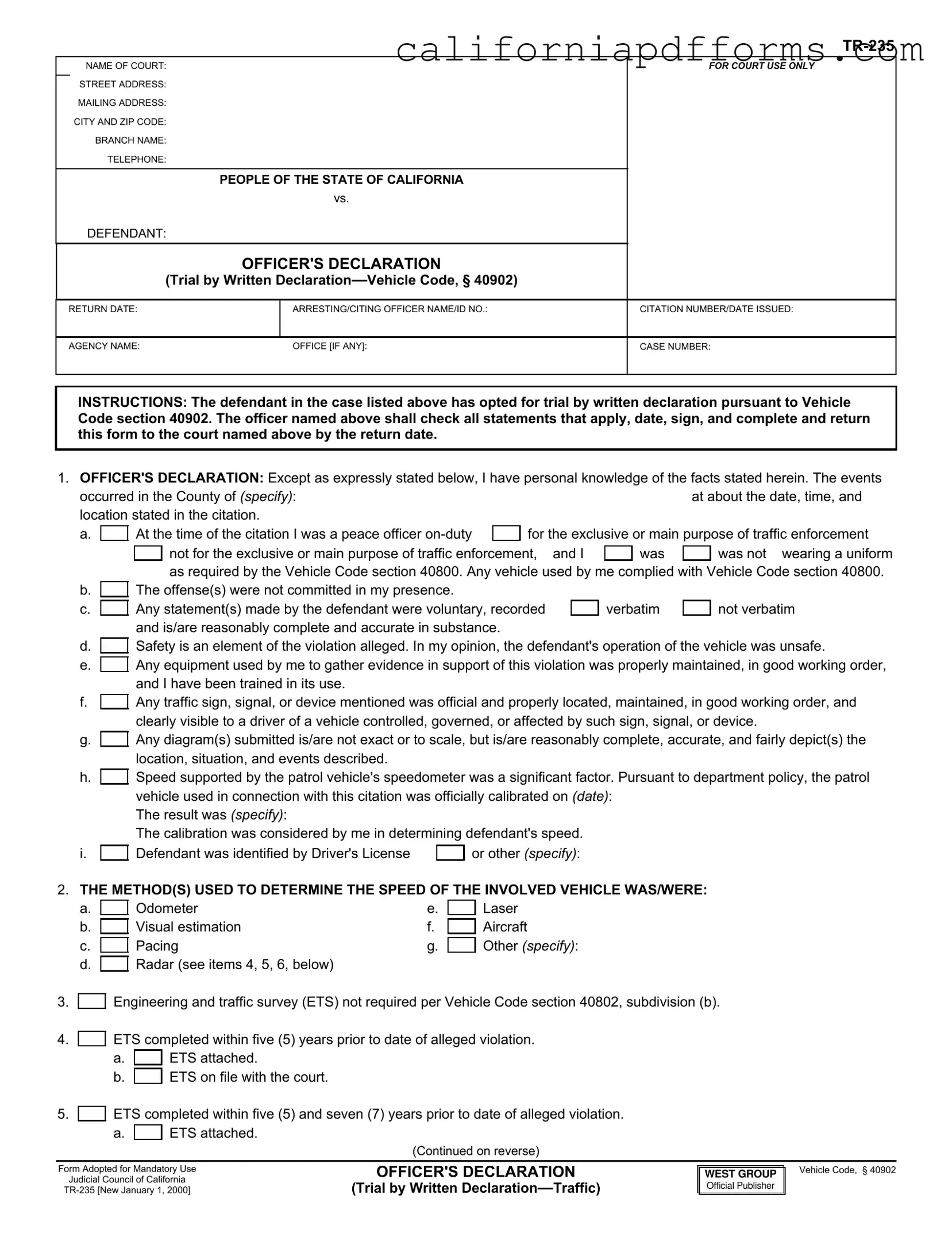Download Tr 235 California Form